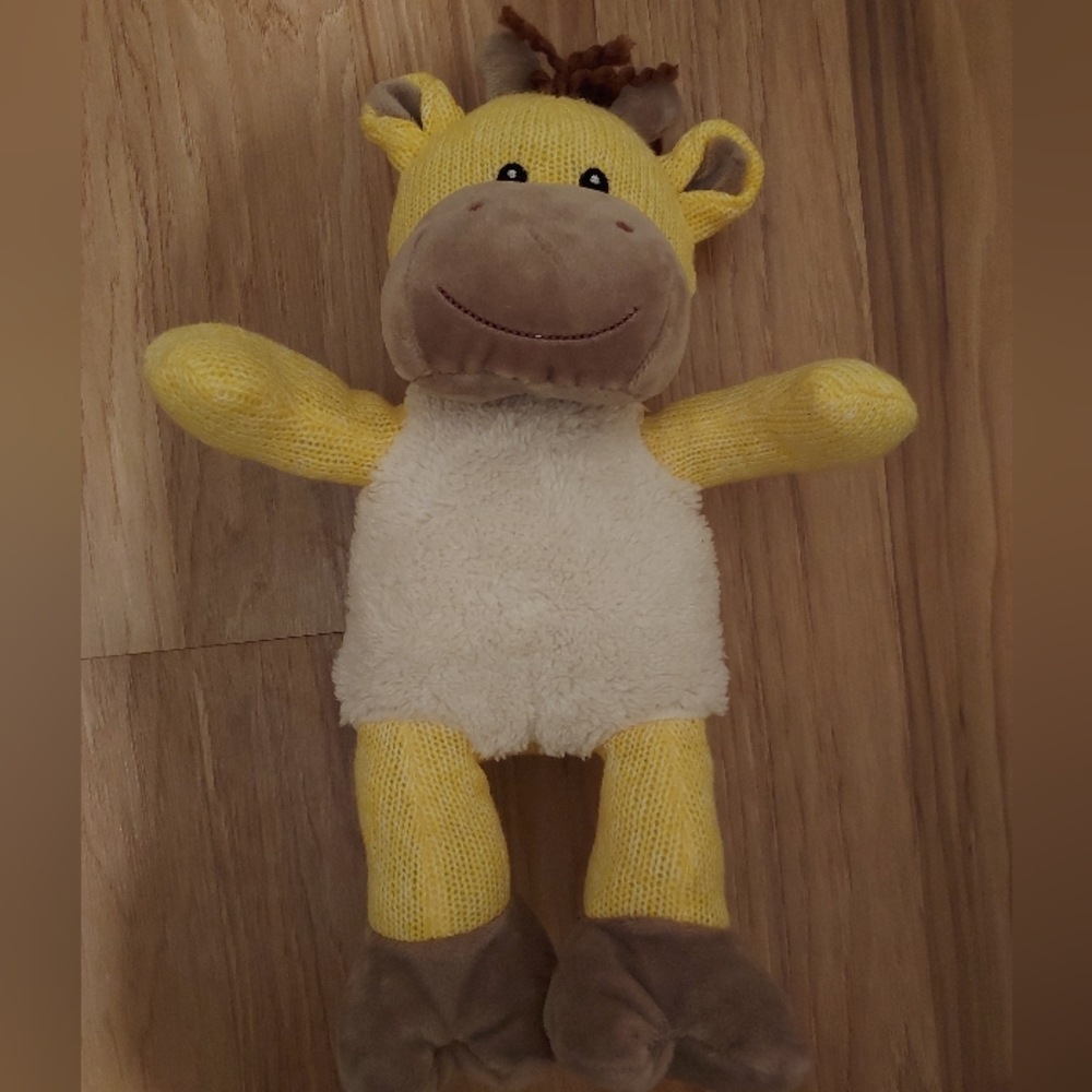 Spark Create Imagine Giraffe Plush Knit Toy Stuffed Animal Yellow Brown Rattle